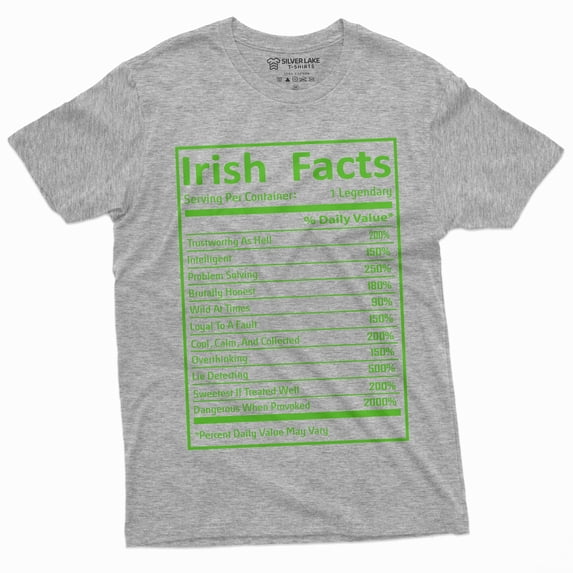 Men's Irish facts T-shirt St. Patrick's Day Ireland patriotic Flag Shirt Saint Patrick's Tee (4X-Large Grey)