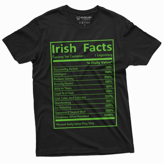 Men's Irish facts T-shirt St. Patrick's Day Ireland patriotic Flag Shirt Saint Patrick's Tee (5X-Large Black)