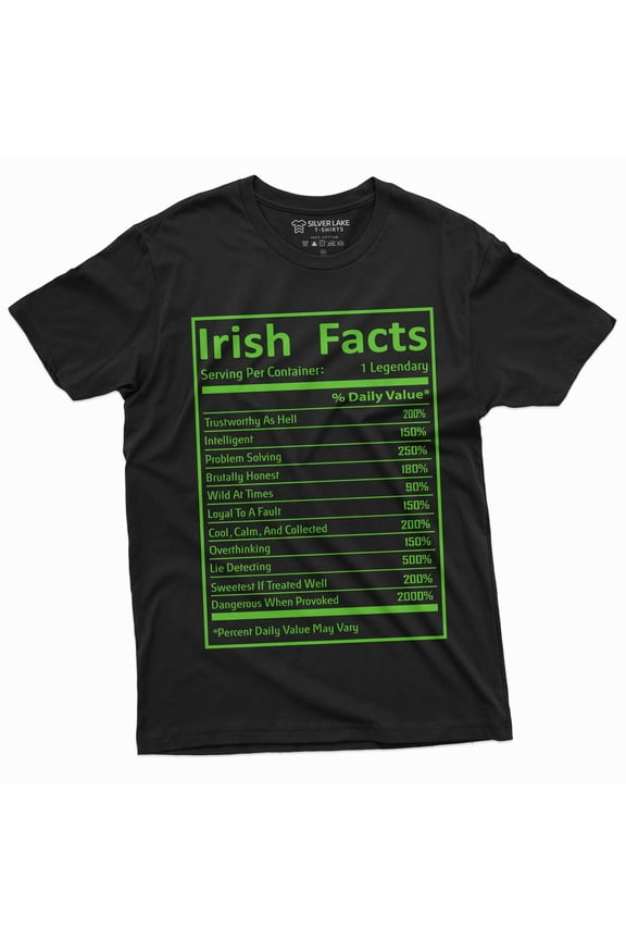 Men's Irish facts T-shirt St. Patrick's Day Ireland patriotic Flag Shirt Saint Patrick's Tee (5X-Large Black)