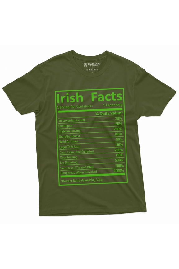 Men's Irish facts T-shirt St. Patrick's Day Ireland patriotic Flag Shirt Saint Patrick's Tee (Large Military Green)