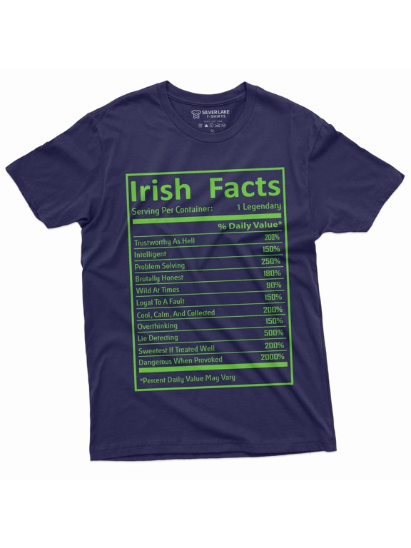 Men's Irish facts T-shirt St. Patrick's Day Ireland patriotic Flag Shirt Saint Patrick's Tee (Large Navy Blue)