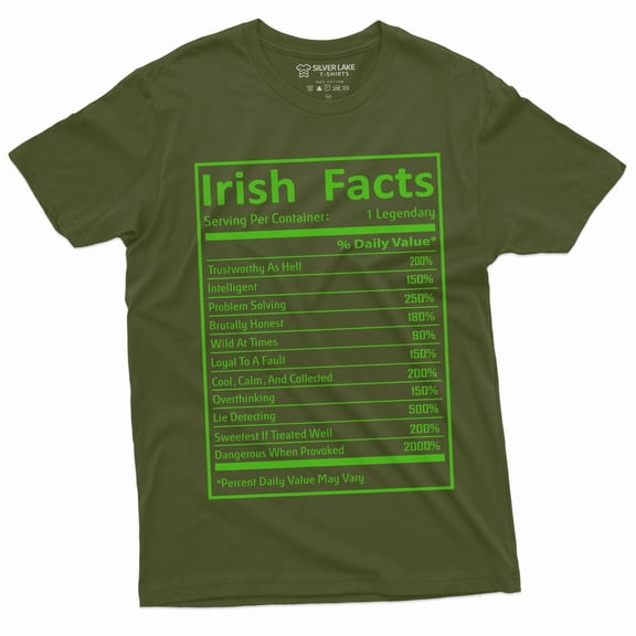 Men's Irish facts T-shirt St. Patrick's Day Ireland patriotic Flag Shirt Saint Patrick's Tee (XX-Large Military Green)