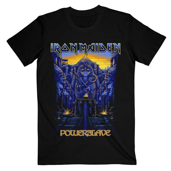 Men's Iron Maiden Dark Ink Powerslaves Slim Fit T-shirt Large Black