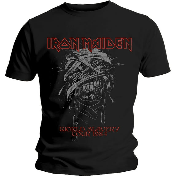Men's Iron Maiden World Slavery 1984 Tour Slim Fit T-shirt Large Black