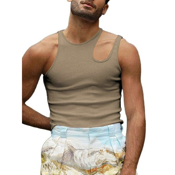 Men's Irregular Style Vest Round Neck Hollow Out Slim Fit Sleeveless Tops