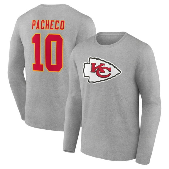 Men's Isiah Pacheco Gray Kansas City Chiefs Icon Player Name & Number Long Sleeve T-Shirt