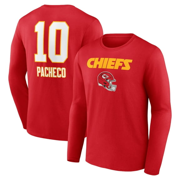 Men's Isiah Pacheco Red Kansas City Chiefs Team Wordmark Player Name & Number Long Sleeve T-Shirt