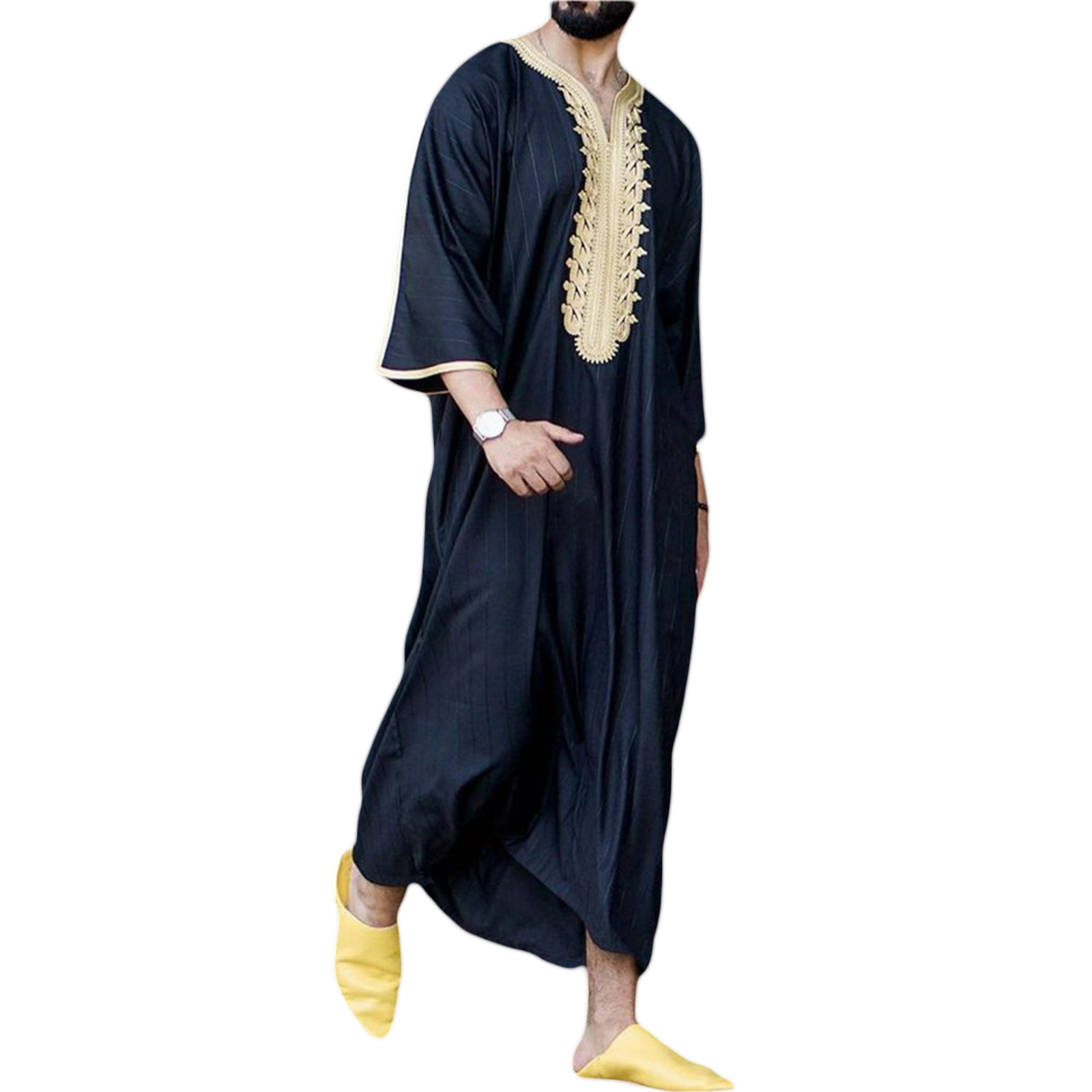 Men's Islamic Muslim Jubba Kaftan Thobe Abaya Arab Robe Maxi Dress Middle East Robe Shirt - image 1 of 5