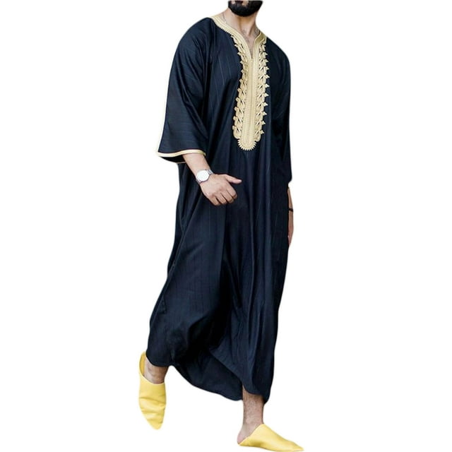 Men's Islamic Muslim Jubba Kaftan Thobe Abaya Arab Robe Maxi Dress Middle East Robe Shirt