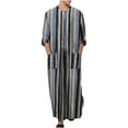 thumbnail image 1 of Men's Islamic Thobe Long Sleeve Striped Henley Shirts Kaftan Muslim Long Gown Thobe Robe Dress Durable Ethnic Clothe, 1 of 4