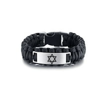 Men's Israeli & Jewish Jewelry - Handmade Survival Paracord Star of David Cuff Bracelet, Religious Jerusalem Magen David Star Personalized Engraved Israel Faith Bangle for Judaica,Black,9 Inch