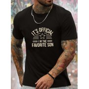 Mens "Its Official Im The Favorite Son" Graphic T-Shirt - Lightweight Summer Crew Neck Tee with Star Design, Breathable Casual Short Sleeve Top for Casual Attire