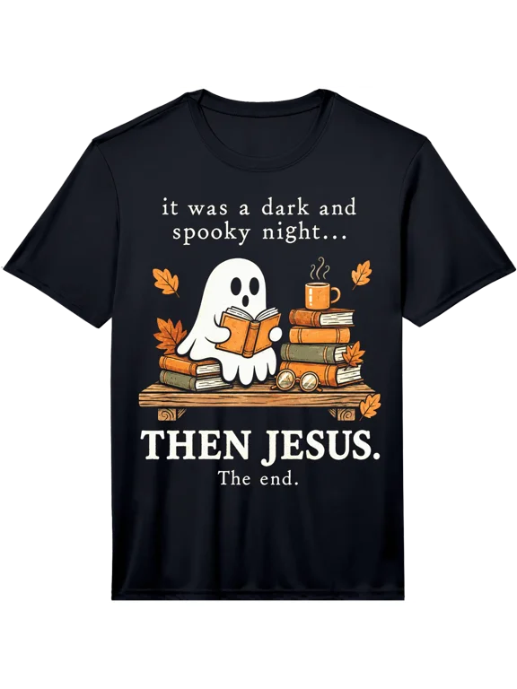 Men's It was A Dark and Spooky Night Then Jesus Ghost Reading Performance T-Shirt