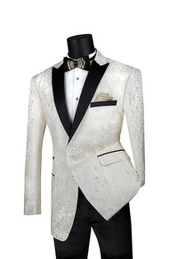 Men's Ivory Floral Evening Blazer Tuxedo Entertainer Prom Jacket Vinci BF-2