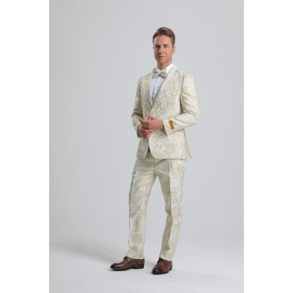 Men's Ivory & Gold Floral Paisley Prom Tuxedo