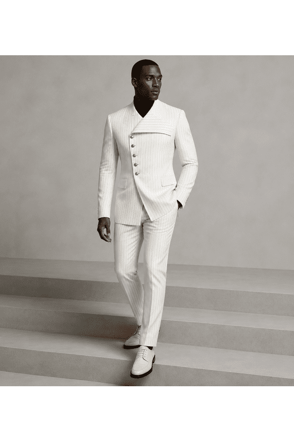 Men's Ivory Two-Piece Suit with Mandarin Collar for Wedding, Prom and Formal Events