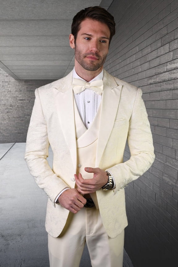 Men's Ivory Vested Paisley Suit Weddings & Prom 2026 46 Regular