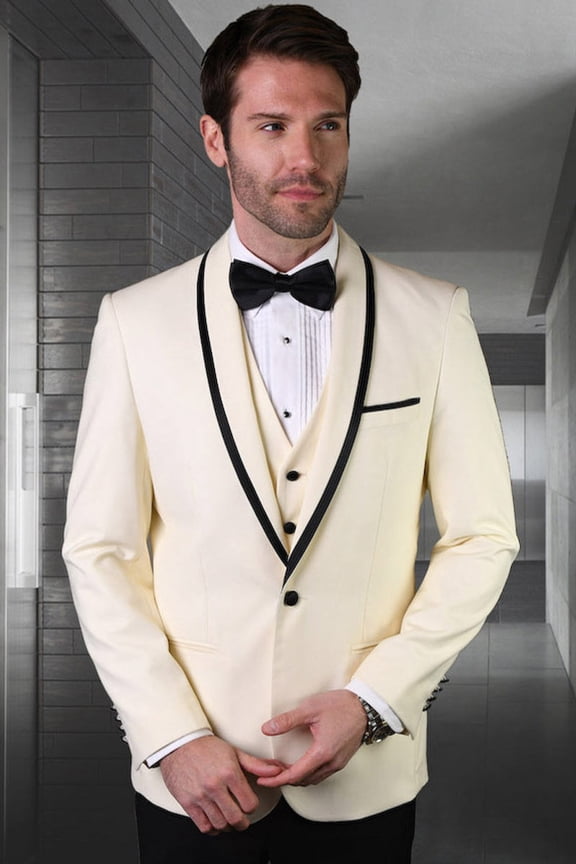 Men's Ivory Vested Satin Shawl Tuxedo 46 Long