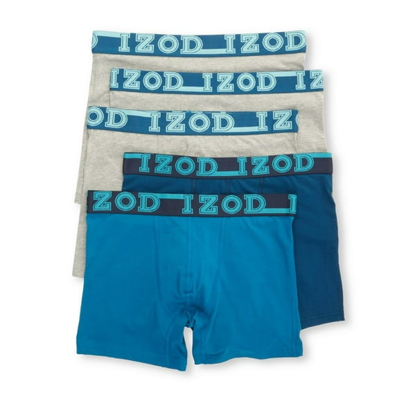 Men's Izod 213PB19 Cotton Boxer Briefs - 5 Pack (Grey/Poseidon/Blue M)