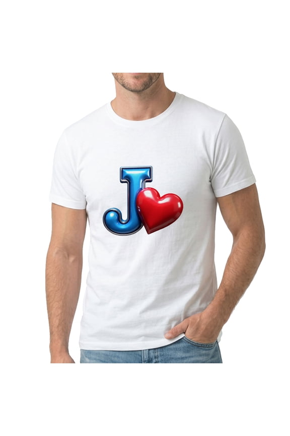 Men's J Heart Symbol Design Print Graphic T-Shirt, Premium Cotton Short Sleeve Crew Neck Tee