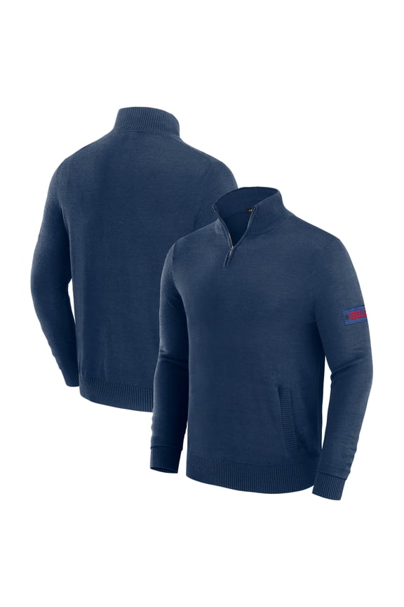 Men's J. Palmer Navy Buffalo Bills Franchise Quarter-Zip Sweater