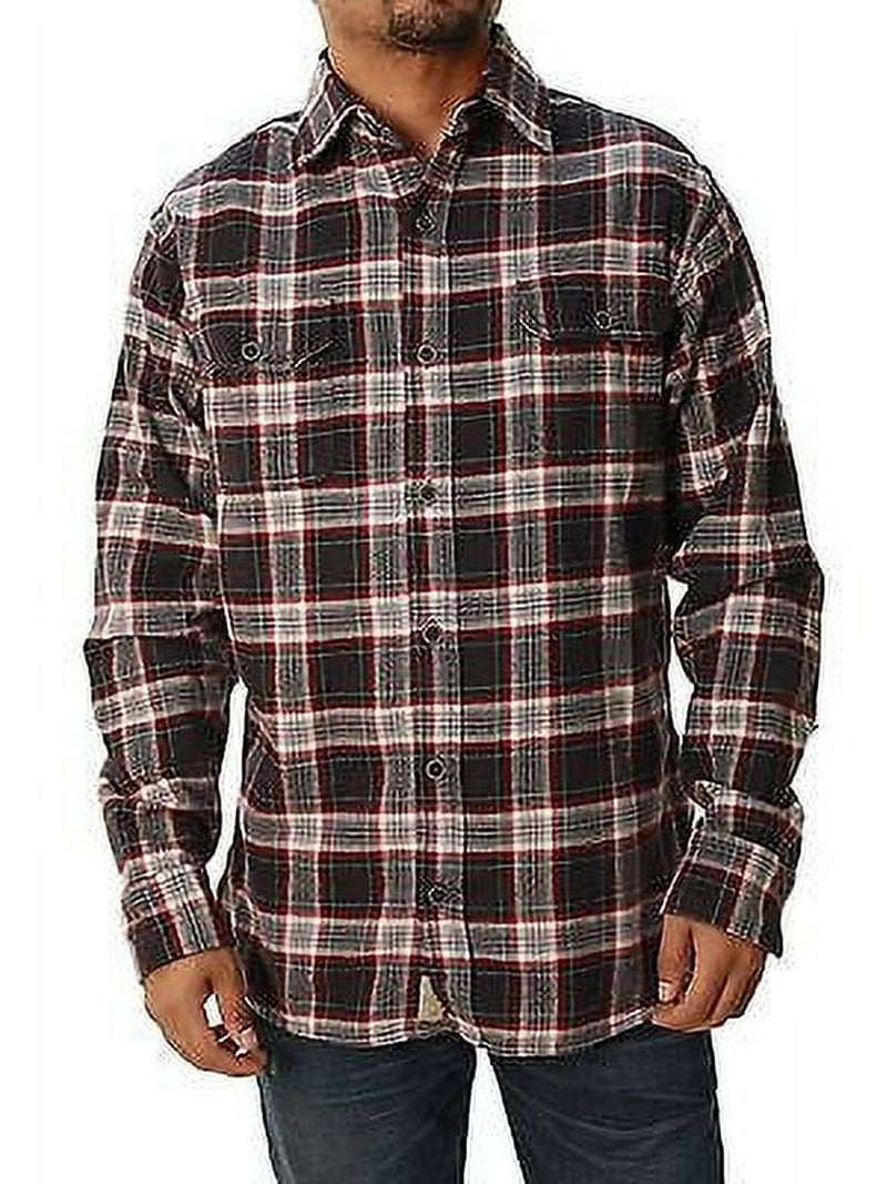 JACHS NY Men's Brawny Flannel Plaid Shirt, Button Front - Walmart.com