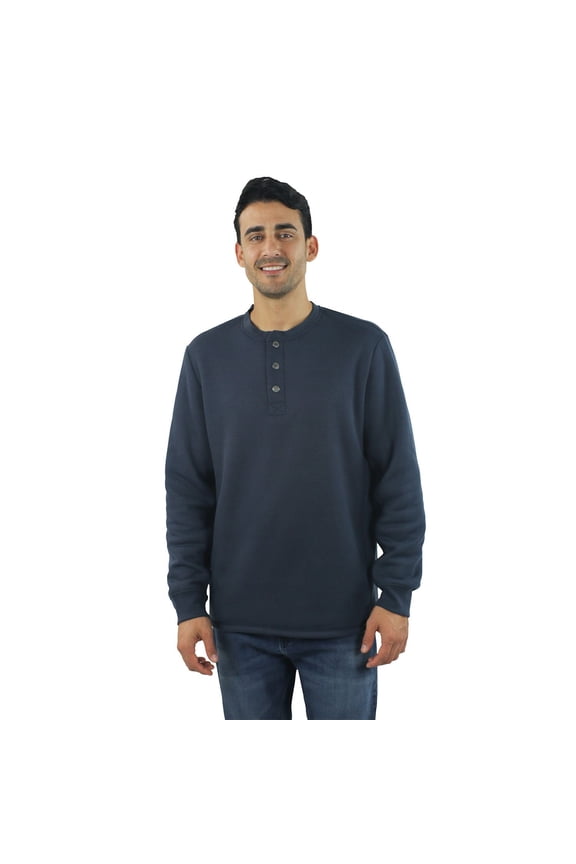 Men's JACHS NY Sherpa-Lined Waffle-Knit Long Sleeve Henley Color: Navy Size: XXL