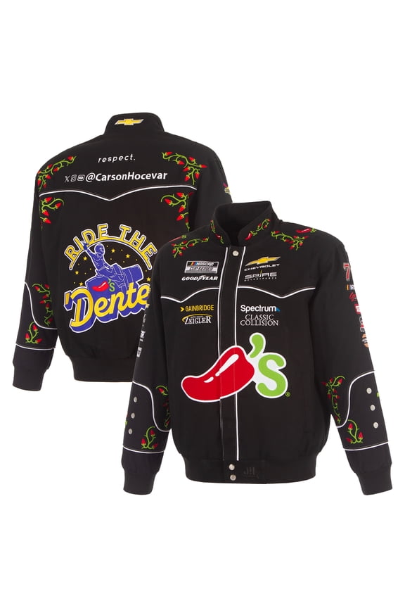 Men's JH Design Black Carson Hocevar 2026 Chili's Full-Snap Twill Racing Jacket
