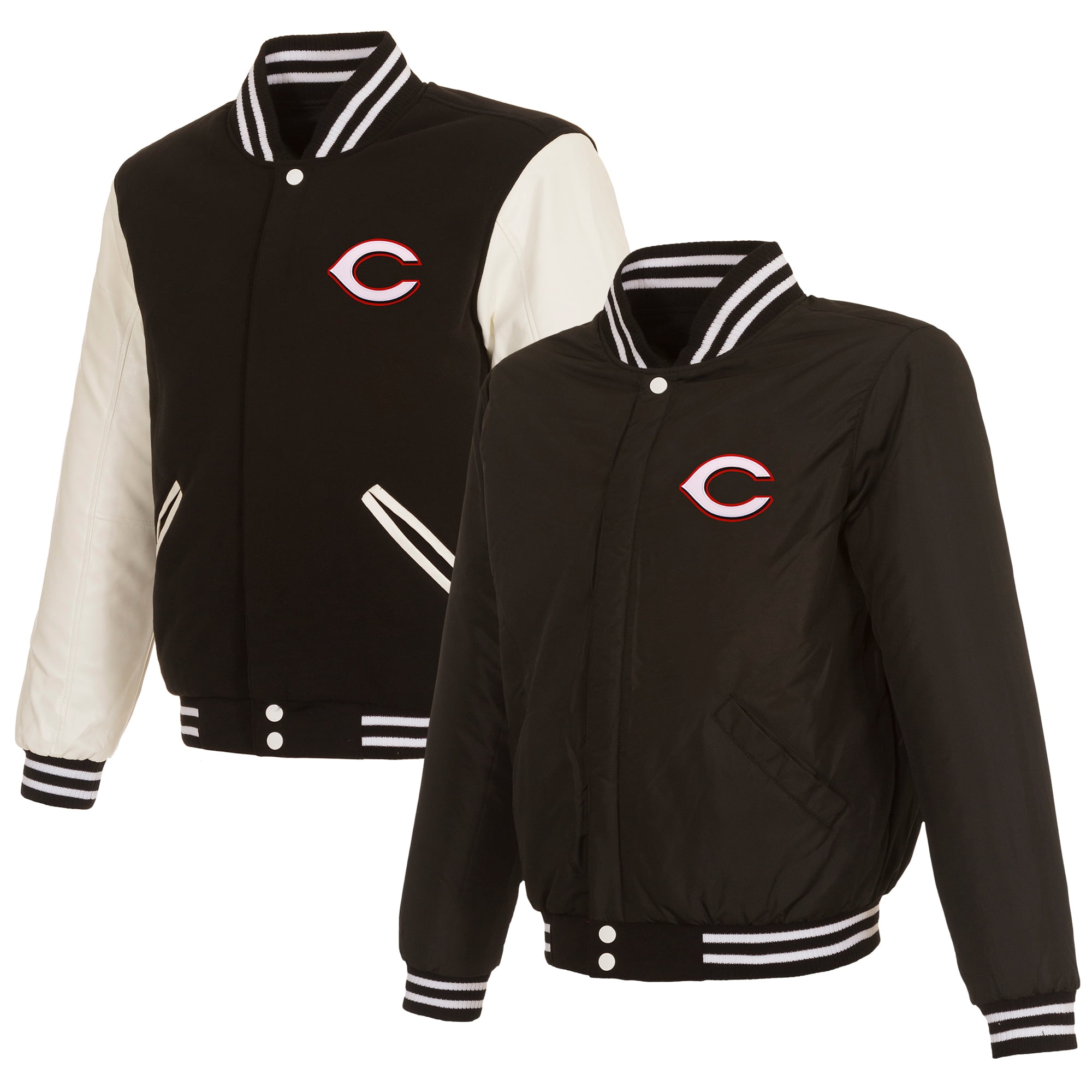 Men's JH Design Black Cincinnati Reds Reversible Fleece Jacket with