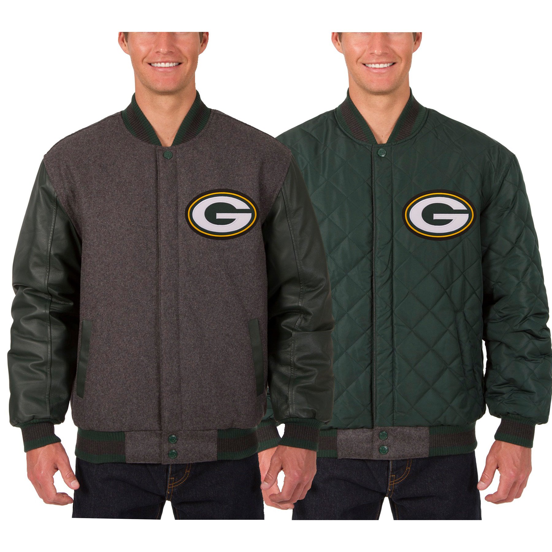 Men's Green Bay Packers JH Design Green Leather Jacket