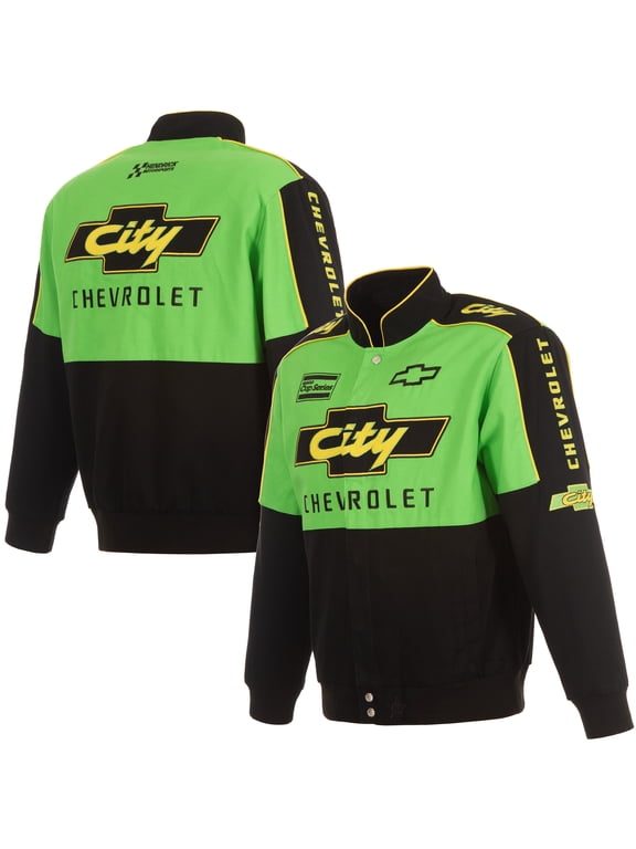 Men's JH Design Black/Green NASCAR City Chevrolet Legend Full-Snap Twill Uniform Jacket