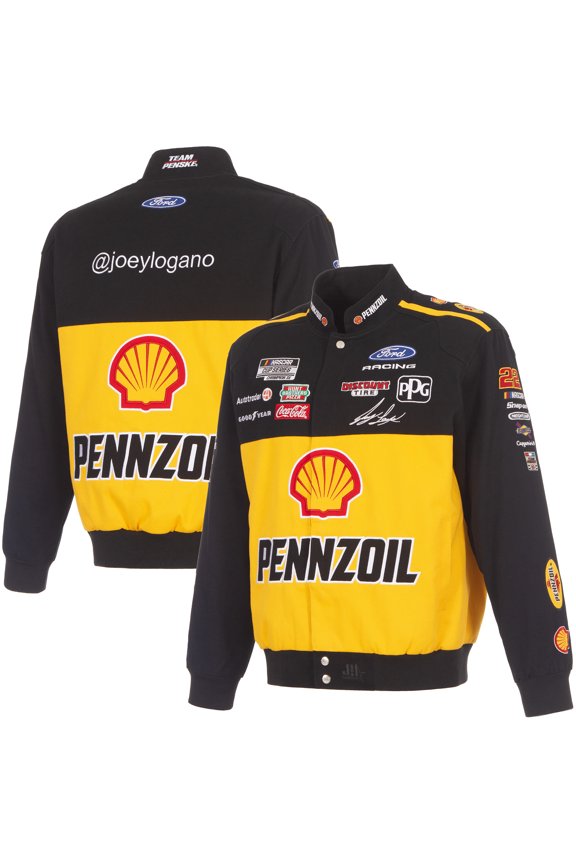 Men's JH Design Black Joey Logano 2026 Pennzoil Full-Snap Twill Racing Jacket