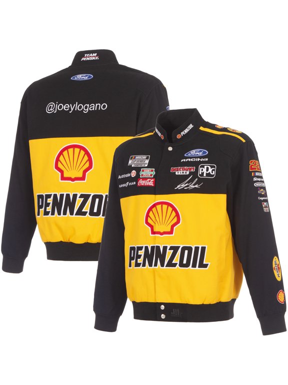 Men's JH Design Black Joey Logano 2026 Pennzoil Full-Snap Twill Racing Jacket