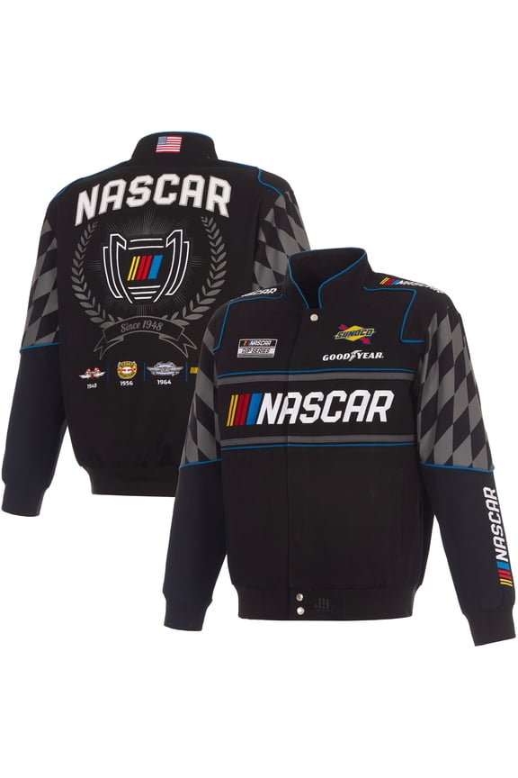 Men's JH Design Black NASCAR 2026 Full-Snap Twill Racing Jacket