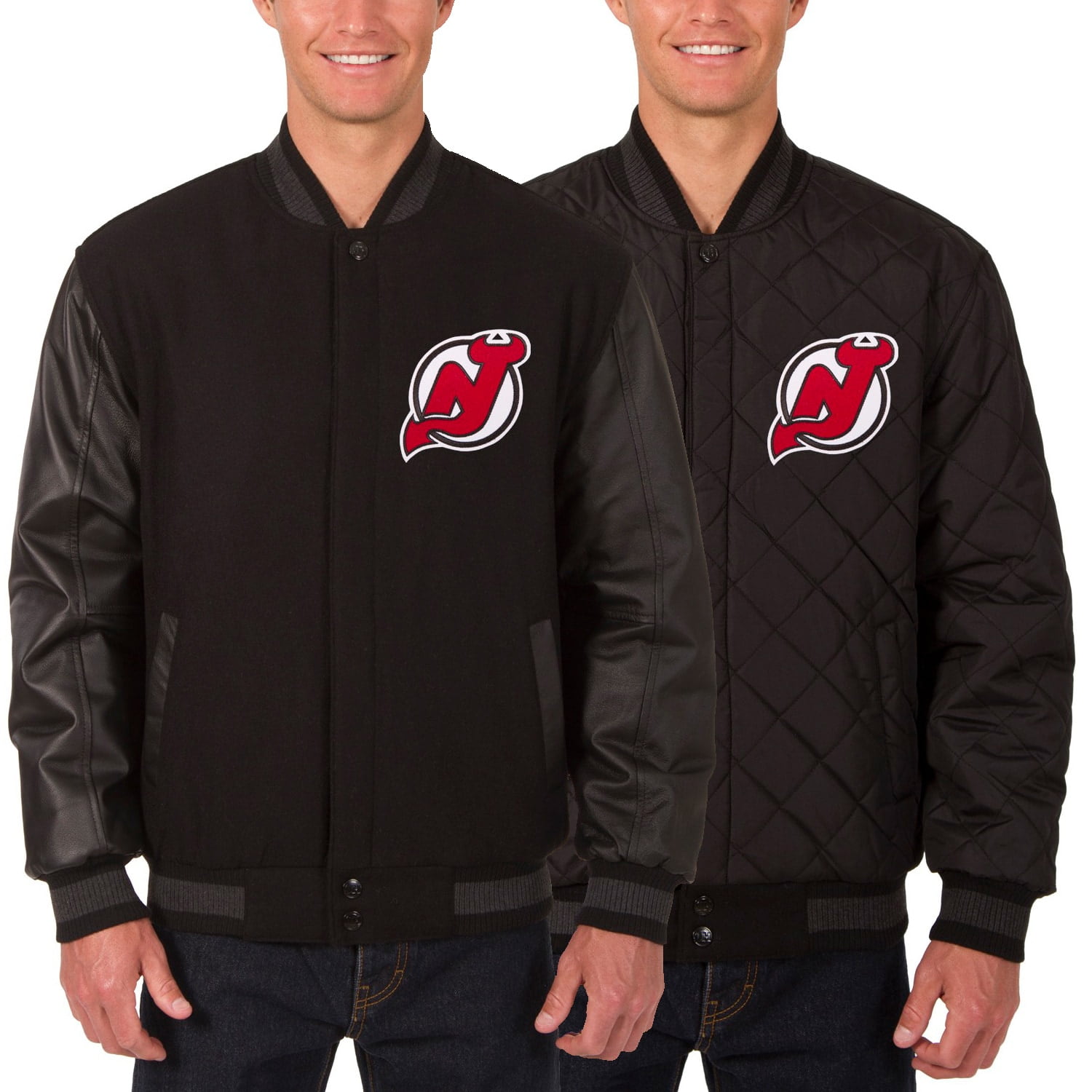 Men's New Jersey Devils JH Design Gray/Black Embroidered Reversible Full  Snap Fleece Jacket