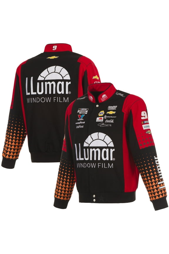Men's JH Design Black/Red Chase Elliott Llumar Full-Snap Twill Uniform Jacket