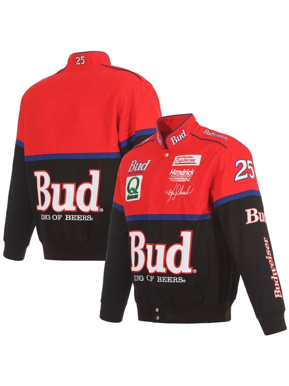 Men's JH Design Black/Red Ken Schrader Bud King of Beers Twill Driver Uniform Full-Snap Jacket