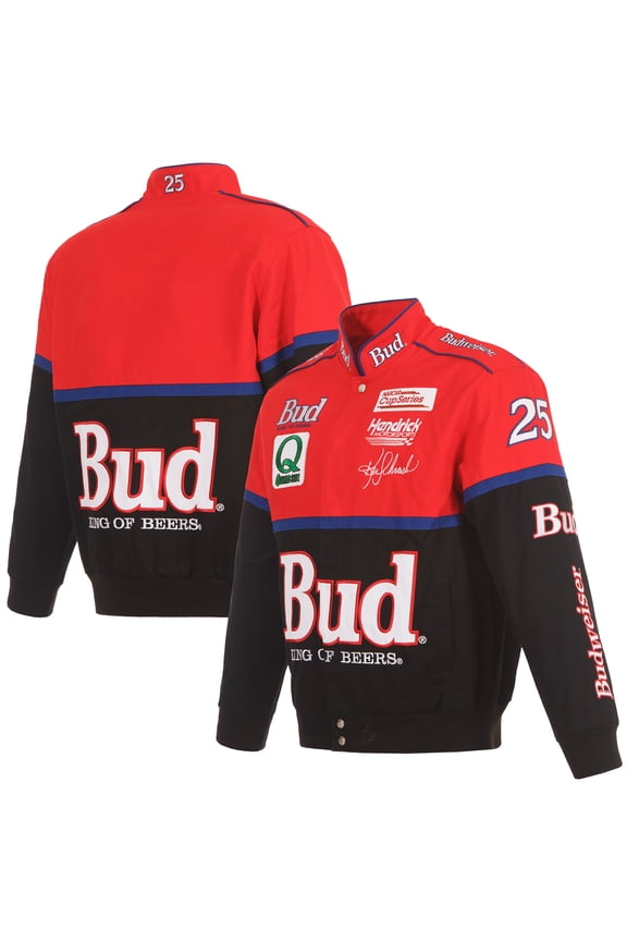Men's JH Design Black/Red Ken Schrader Bud King of Beers Twill Driver Uniform Full-Snap Jacket