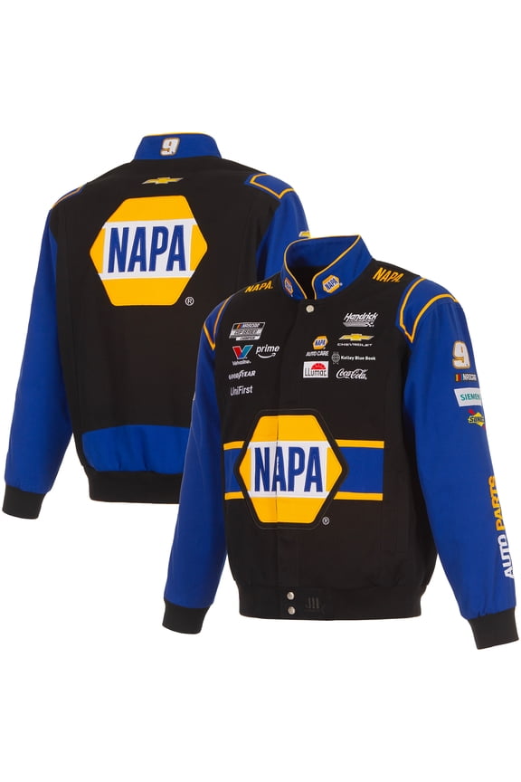 Men's JH Design Black/Royal Chase Elliott 2026 NAPA Full-Snap Twill Racing Jacket
