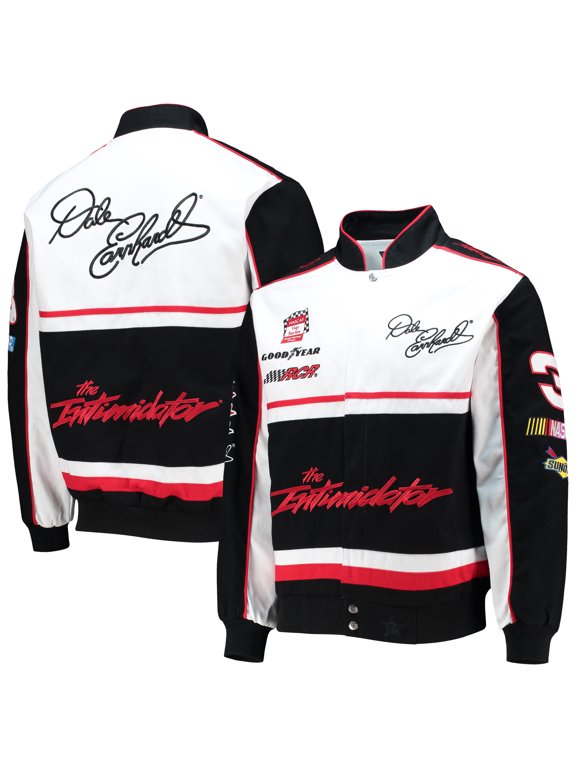 Men's JH Design Black/White Dale Earnhardt Twill Uniform Full-Snap Jacket