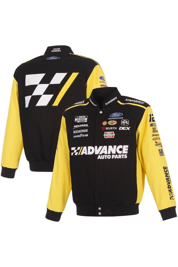 Men's JH Design Black/Yellow Ryan Blaney Advance Auto Parts Full-Snap Twill Racing Jacket