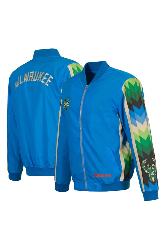 Men's JH Design Blue Milwaukee Bucks 2022/23 City Edition Full-Zip Nylon Bomber Jacket