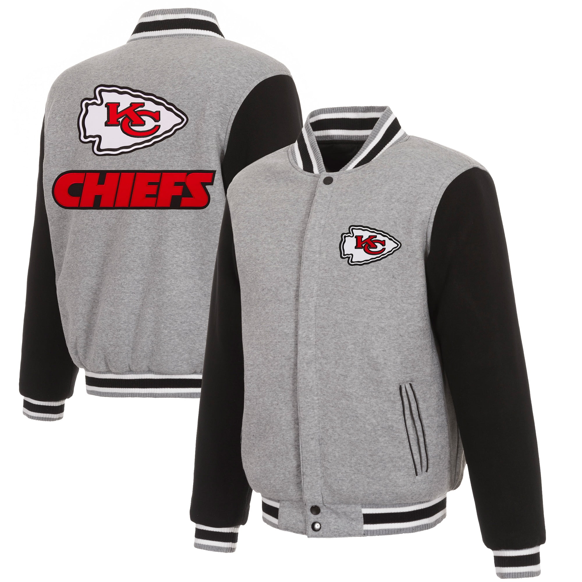 Men's JH Design Gray/Black Kansas City Chiefs Reversible Fleece