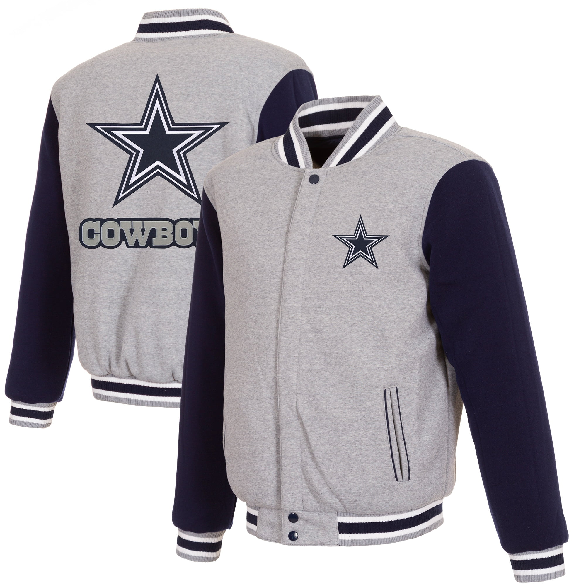 Men's JH Design Gray/Navy Dallas Cowboys Reversible Fleece Full-Snap Jacket  