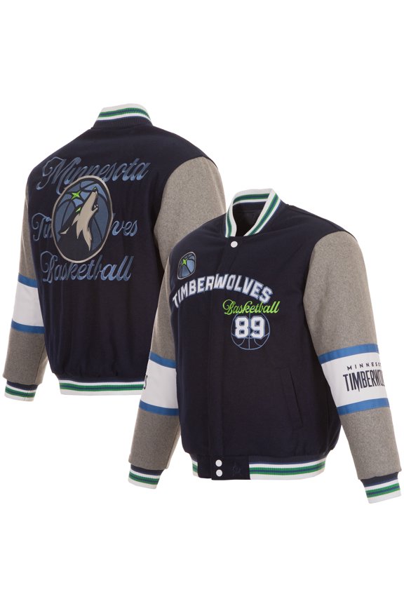 Men's-JH Design Navy Minnesota Timberwolves Reversible Wool Full-Zip Jacket