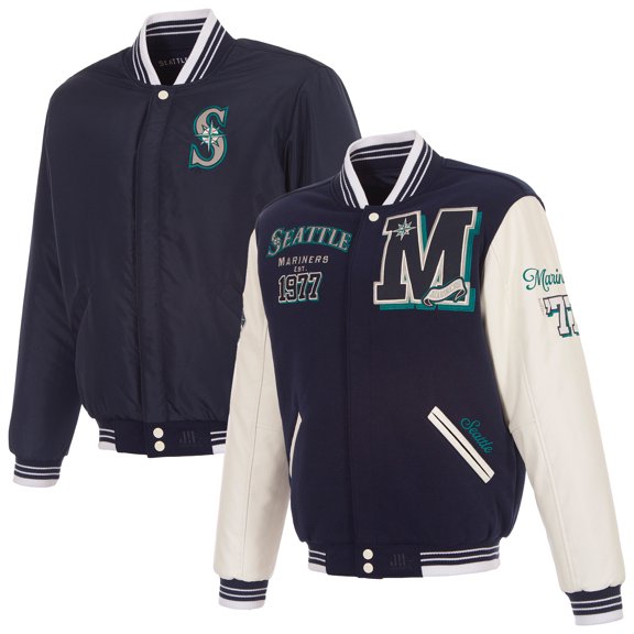 Men's JH Design Navy Seattle Mariners Reversible Full-Snap Varsity Jacket