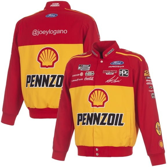 Men's JH Design Red/Yellow Joey Logano 2026 Pennzoil Full-Snap Twill Racing Jacket