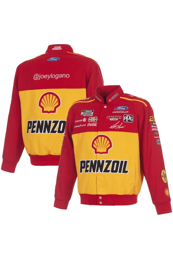 Men's JH Design Red/Yellow Joey Logano 2026 Pennzoil Full-Snap Twill Racing Jacket