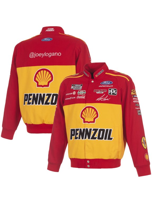 Men's JH Design Red/Yellow Joey Logano 2026 Pennzoil Full-Snap Twill Racing Jacket