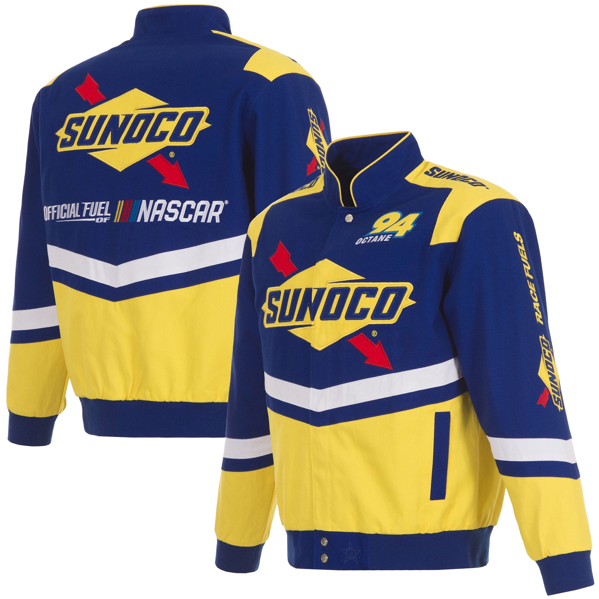 Men s JH Design Royal Yellow NASCAR Sunoco Full Snap Twill Uniform Jacket Walmart